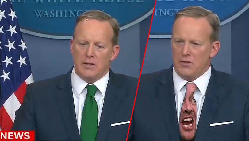 "White House"-Pressesprecher Sean Spicer mit einem Anfängerfehler: Seine Green-Screen-Krawatte wird zum viralen Hit. "White House"-Pressesprecher Sean Spicer mit einem Anfängerfehler: Seine Green-Screen-Krawatte wird zum viralen Hit.