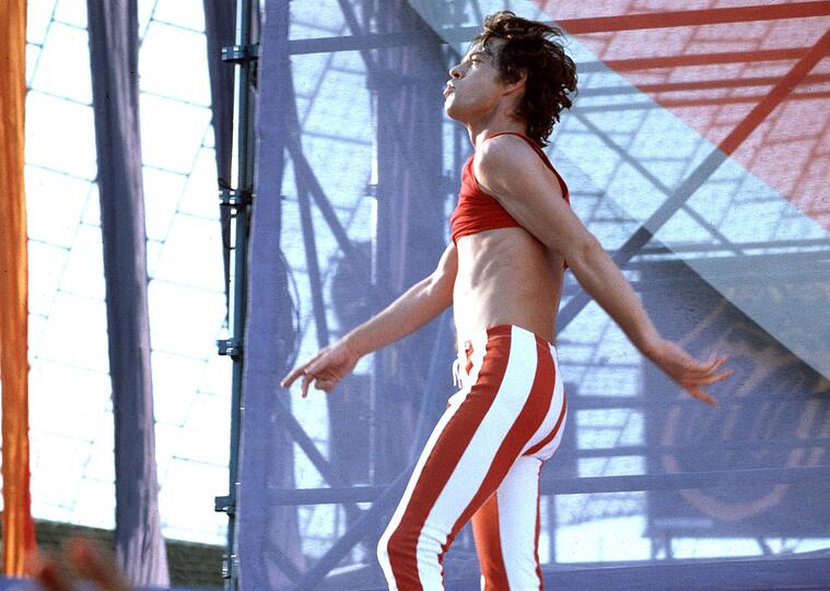 Sänger Mick Jagger (Rolling Stones) während eines Konzertes in München.