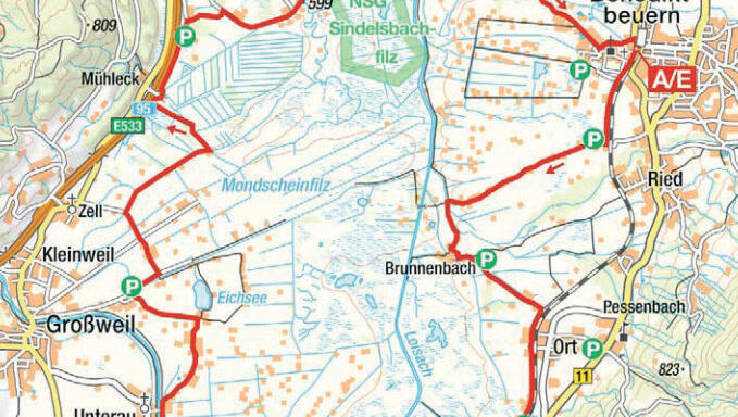 Rundtour bei Benediktbeuern: Die Tour auf der Karte. Rundtour bei Benediktbeuern: Die Tour auf der Karte.