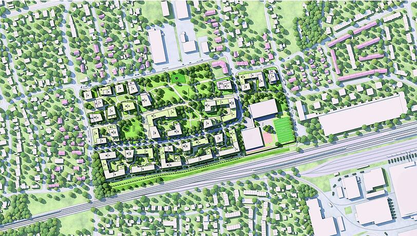 So schaut der Plan aus: Auf die zwölf Hektar Grund kommen 1.300 Wohnungen und viel Park. So schaut der Plan aus: Auf die zwölf Hektar Grund kommen 1.300 Wohnungen und viel Park.