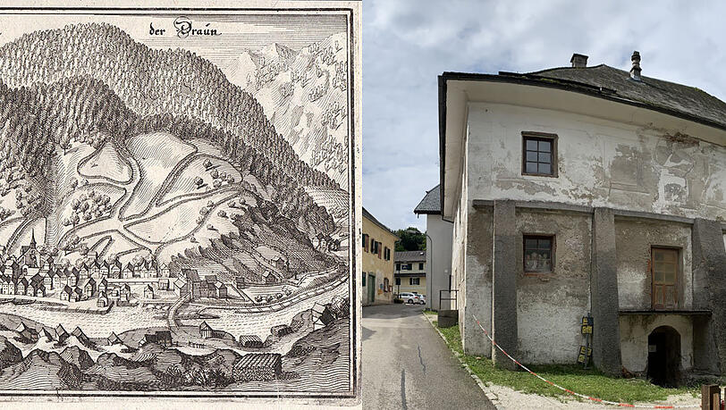Der Gasthof “Zu den drei Mohren” in Lauffen, links in einem historischen Stich, rechts im aktuellen Zustand. Der Gasthof “Zu den drei Mohren” in Lauffen, links in einem historischen Stich, rechts im aktuellen Zustand.