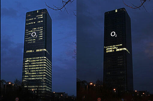 Das O2-Gebäude wird dunkel.