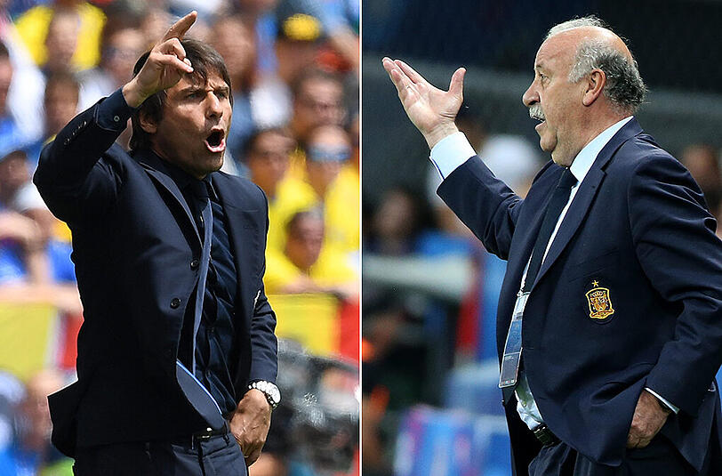 Trainerduell: Antonio Conte (Italien, links) und Vicente del Bosque (Spanien).
