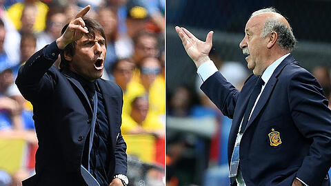 Trainerduell: Antonio Conte (Italien, links) und Vicente del Bosque (Spanien).