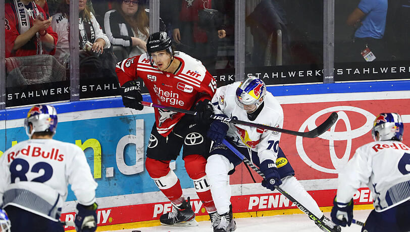 Maximilian Daubner im Zweikampf mit Kölns Louis-Marc Aubry.