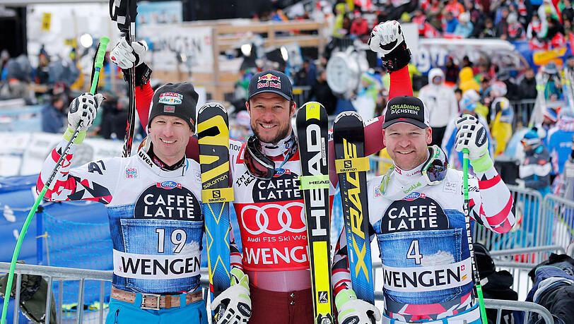 Aksel Lund Svindal verwies in Wengen die Österreicher Hannes Reichelt und Klaus Kröll auf die Plätze. Aksel Lund Svindal verwies in Wengen die Österreicher Hannes Reichelt und Klaus Kröll auf die Plätze.