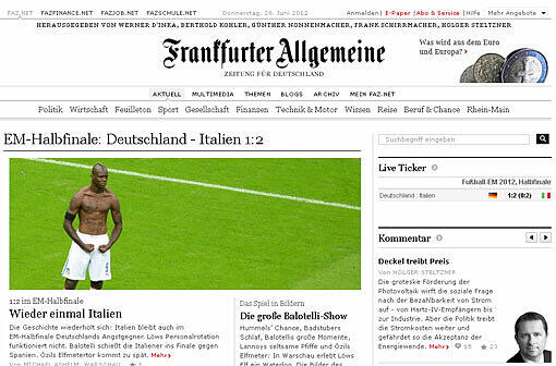 So titeln die deutschsprachigen Zeitungs-Websiten nach dem 1:2 der DFB-Elf gegen Italien.