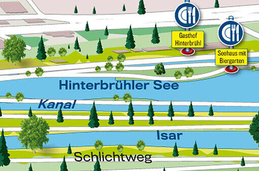 Hinterbrühler See: Hier gibt es gleich zwei Möglichkeiten zur Einkehr. Das kleine Seehaus mit Biergarten oder den großen Gasthof Hinterbrühl.