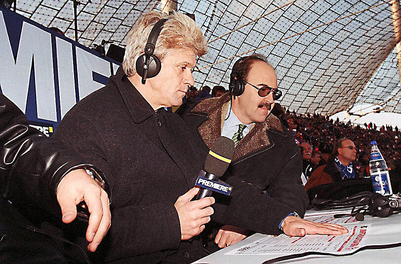7. November 1998: Der gesperrte Lorant (l.) als Co-Kommentator im TV mit Fritz von Thurn und Taxis beim 1:3 gegen Bayern.