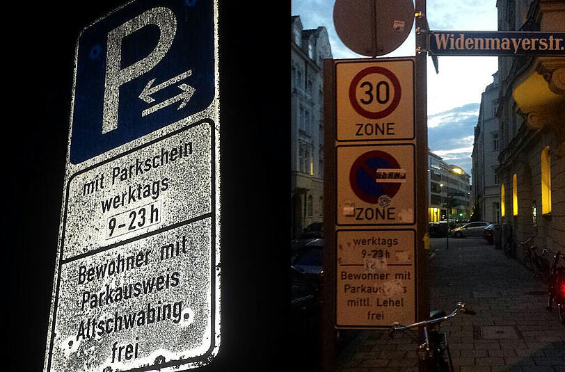 Verdreckte Straßenschilder: Mit diesen Beispielen untermauert CSU-Stadträtin Kristina Frank ihren Antrag.