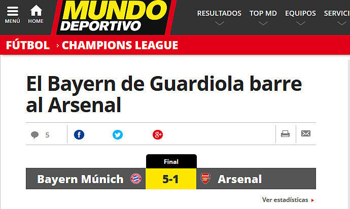 Mundo Deportivo (Spanien): "Guardiolas Bayern fegen Arsenal weg"