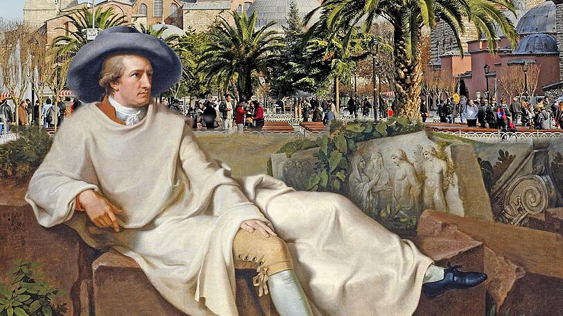 Goethe war nie im Orient, aber ein großer Kenner orientalischer Kultur. Hier sitzt er von Tischbein porträtiert nicht in der Campagna, sondern vor der Hagia Sophia in Istanbul.