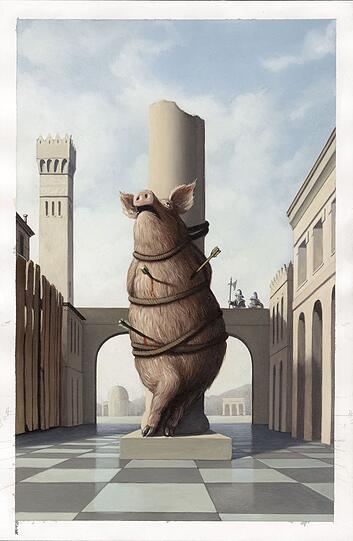 Ein gemartertes Schwein im Stil von Perugino.