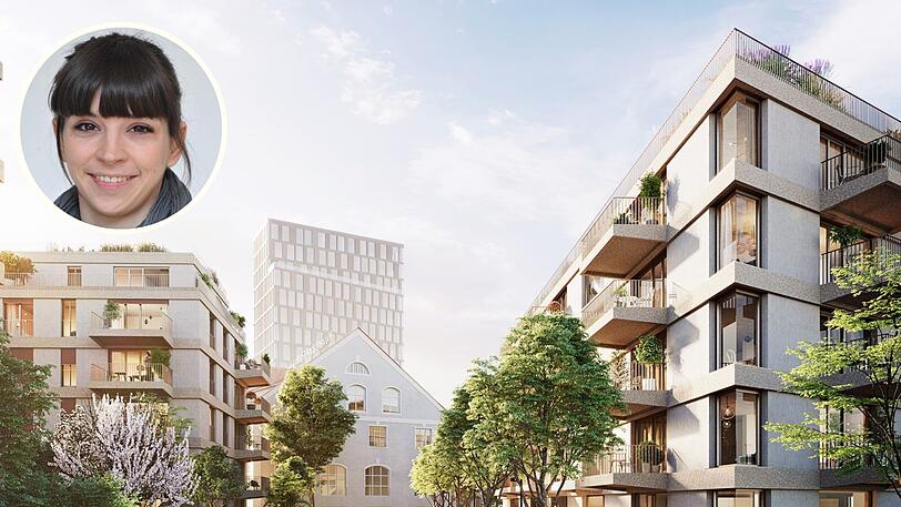 Zwischen Landsberger- und Josef-Felder-Straße entstehen um die alte Kuvertfabrik Pasing herum vier neue Gebäude.