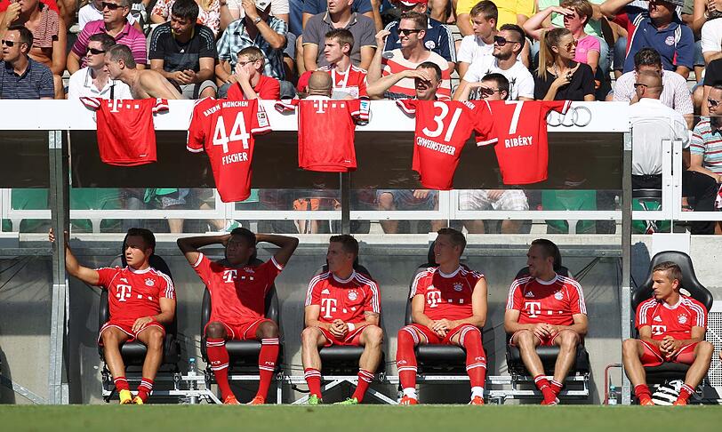 Mario Götze (l), David Alaba, Tobias Schweinsteiger , Bastian Schweinsteiger, Franck Ribery.