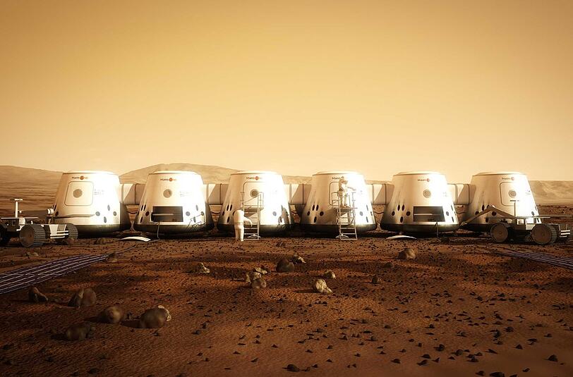 Entwurf eines Künstlers: So könnte die erste Siedlung auf dem lebensfeindlichen roten Planeten aussehen.