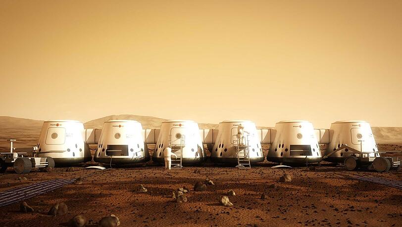 Entwurf eines Künstlers: So könnte die erste Siedlung auf dem lebensfeindlichen roten Planeten aussehen. Entwurf eines Künstlers: So könnte die erste Siedlung auf dem lebensfeindlichen roten Planeten aussehen.