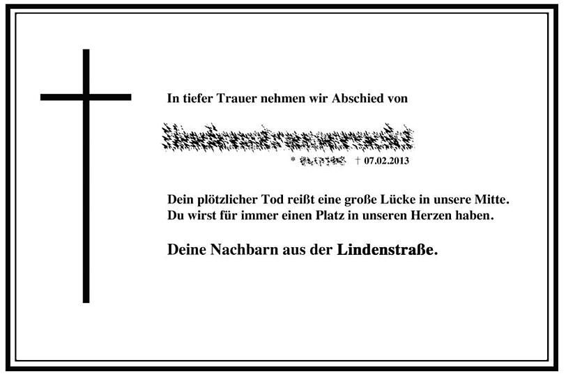 Diese Todeanzeige wurde auf der Facebook-Seite der Lindenstraße veröffentlicht. Wer stirbt?