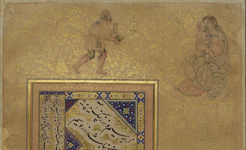 Was macht die Dürer-Madonna in einer indischen Handschrift? Ganz einfach, sie demonstriert, das der Nürnberger Maler ein Superstar war. So ist die Maria um 1608/18 im Jahangir-Album gelandet.