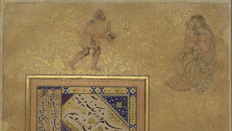 Was macht die Dürer-Madonna in einer indischen Handschrift? Ganz einfach, sie demonstriert, das der Nürnberger Maler ein Superstar war. So ist die Maria um 1608/18 im Jahangir-Album gelandet.