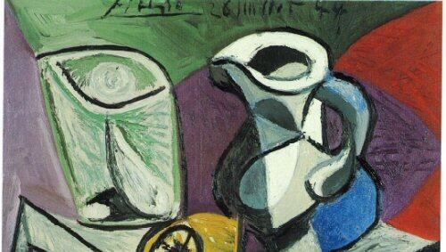 Ausschnitt: Picasso-Gemälde Glas und Karaffe von 1944 Ausschnitt: Picasso-Gemälde Glas und Karaffe von 1944