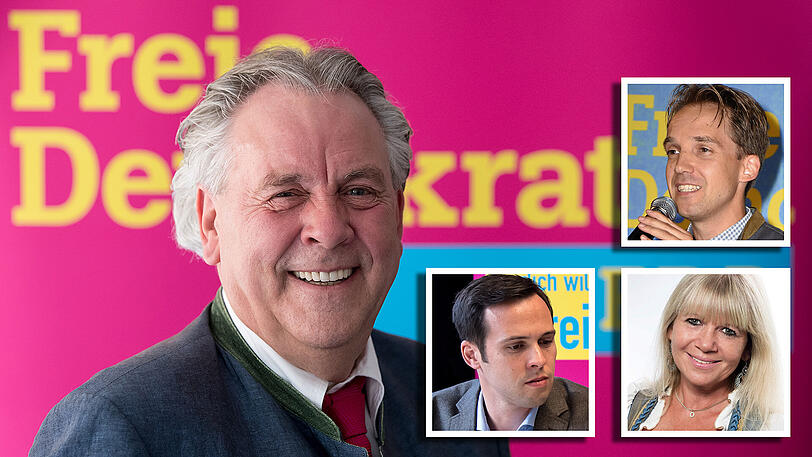 Albert Duin (großes Bild) und seine Gegenkandidaten Martin Hagen, Gabriele Neff und Tobias Thalhammer (v.l.n.r.)
