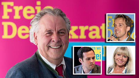 Albert Duin (großes Bild) und seine Gegenkandidaten Martin Hagen, Gabriele Neff und Tobias Thalhammer (v.l.n.r.)