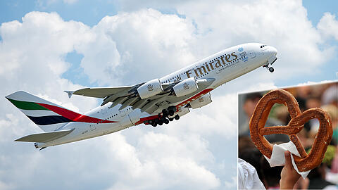 Wer mit Emirates fliegt, bekommt an Bord ein extra Wiesn-Menü.