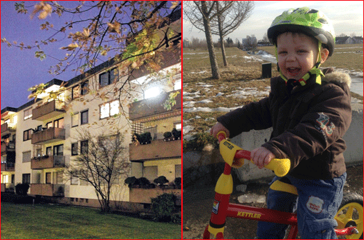 Aus diesem Mehrfamilienhaus ist der kleine Finn drei Stockwerke tief gestürzt. Heute geht's ihm wieder bestens.