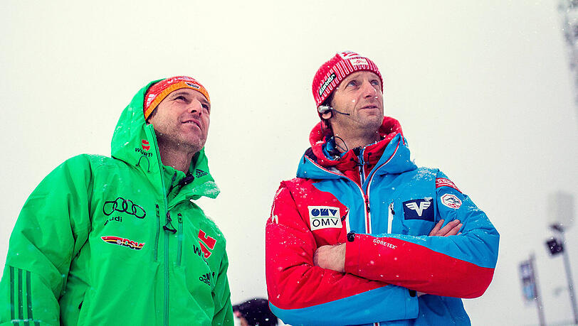 Österreicher unter sich: Bundestrainer Werner Schuster (links) und Österreichs Cheftrainer Heinz Kuttin. Österreicher unter sich: Bundestrainer Werner Schuster (links) und Österreichs Cheftrainer Heinz Kuttin.