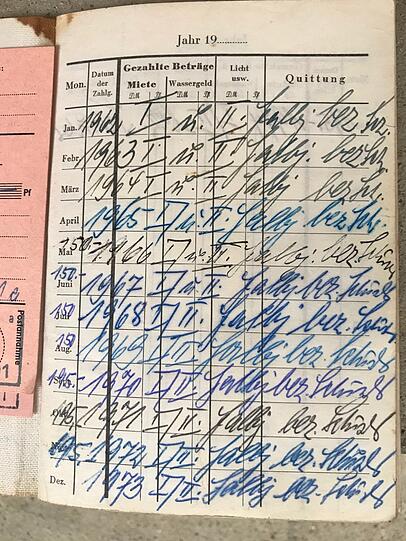 Die Miete gezahlt, das Wassergeld und Licht ebenfalls. Ab 1962 ist das in diesem Büchlein aus der Eggartenstraße 9 handschriftlich dokumentiert.