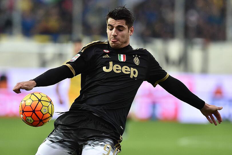 Juve-Stürmer Alvaro Morata, hier bei einem Spiel in der Serie A gegen Frosinone Calcio.