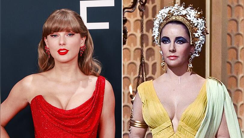 Taylor Swift (li.) f&uuml;hlt sich sehr mit Elizabeth Taylor, hier im Film "Cleopatra", verbunden.