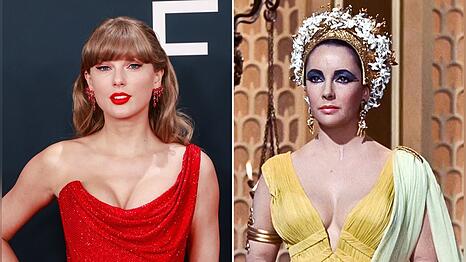 Taylor Swift (li.) f&uuml;hlt sich sehr mit Elizabeth Taylor, hier im Film "Cleopatra", verbunden.