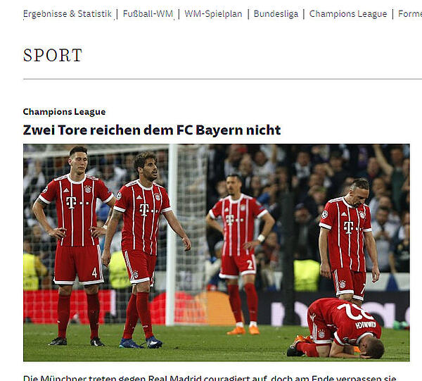 Sueddeutsche: "Zwei Tore reichen dem FC Bayern nicht"