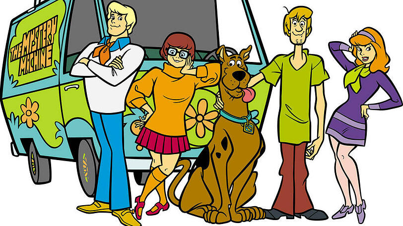 Die Freunde Freddy Jones, Velma Dinkley, Scooby Doo, Shaggy Rogers und Daphne Blake (v.l.n.r.).