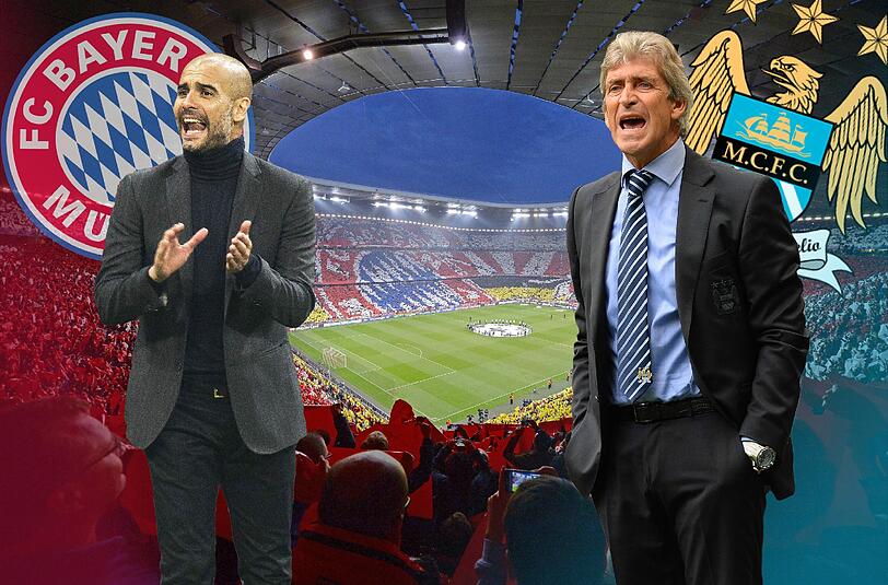Die Star-Trainer an der Auslinie: Bayern-Trainer Pep Guardiola (l.) und ManCity-Coach Manuel Pellegrini.