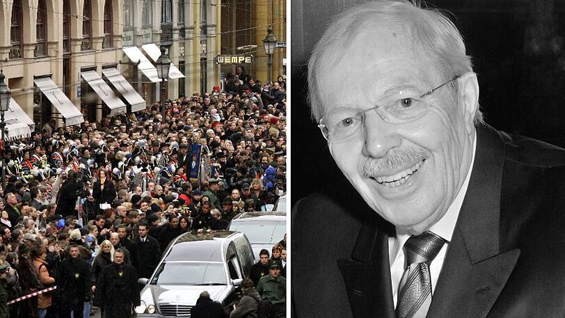 Bestatter Karl Denk (&dagger;89). Eine der größten &ndash; und die letzte von ihm organisierte &ndash; Trauerfeier war die Beisetzung von Rudolph Moshammer 2005. Tausende Münchner säumten die Maximilianstraße.