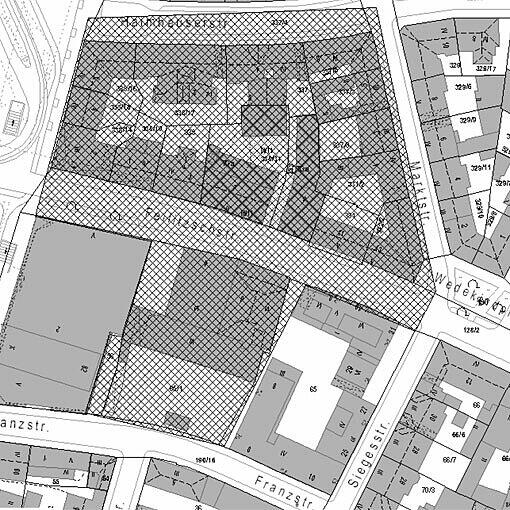 Die schraffierte Fläche bleibt laut Stadt weiterhin Sperrzone.