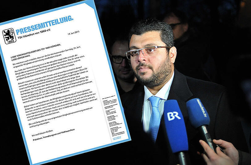 Diese Pressemitteilung des TSV 1860 ärgerte Investor Hasan Ismaik: Die Löwen sagten die für Sonntag geplante Mitgliederversammlung ab.