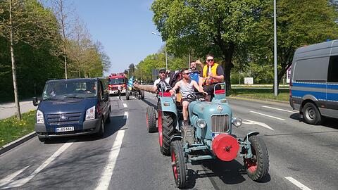 Der noch nackte Maibaum auf dem Weg nach Neuhausen.