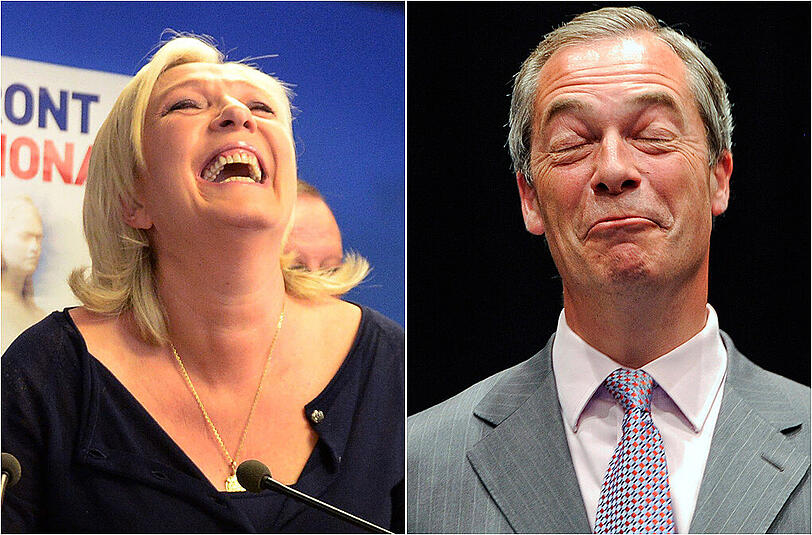 Sie sind die Speerspitze des Rechtspopulismus in Europa und erzielten starke Ergebnisse. Marine Le Pen von der französichen rechtsextremen Front National und Nigel Farage asu Großbritannien von der Ukip.