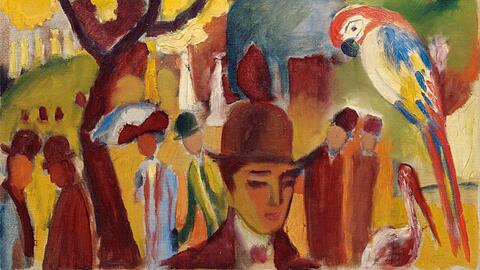 Im Tiergarten läuft der farbstarke August Macke zur Hochform auf, und ein Papagei ist meistens auch dabei. 1912 hat er den „Kleinen Zoologischen Garten in Braun und Gelb“ gemalt.