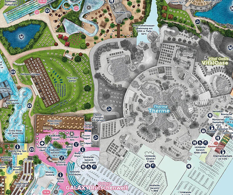 Der ausgegraute Bereich sind jene Teile der Therme, die bis zum einschließlich 7. Dezember gesperrt sind.