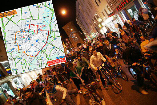 Die Münchner Radlnacht führt durch die Innenstadt.