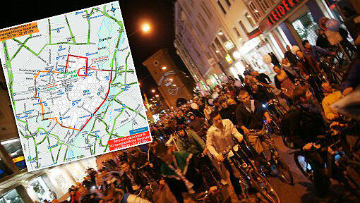 Die Münchner Radlnacht führt durch die Innenstadt. Die Münchner Radlnacht führt durch die Innenstadt.