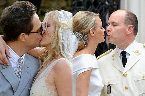 Top-Model Kate Moss und Kills-Musiker Jamie Hince (linkes Bild), Monacos Fürst Albert II
und Ex-Schwimmerin Charlene Wittstock. Beide spaktakulären Hochzeiten fanden am Wochenende statt. Wie fällt ein Vergleich aus? - Entscheiden Sie selbst.