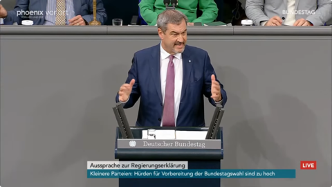Markus Söder bei der Aussprache des Bundestags nach der Regierungserklärung von Olaf Scholz.