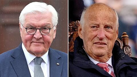 Frank-Walter Steinmeier (li.) sprach in seinem Kondolenzschreiben in h&ouml;chsten T&ouml;nen &uuml;ber den verstorbenen K&ouml;nig Harald von Norwegen.