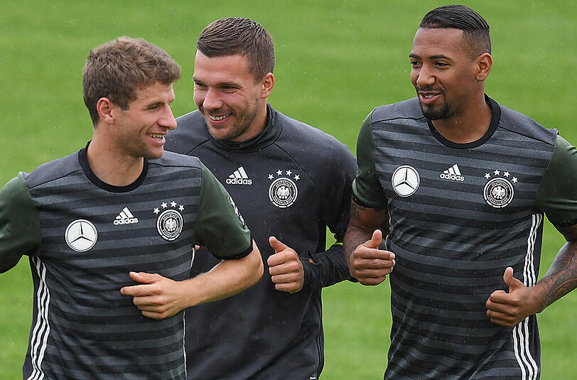 Thomas Müller (l.), Lukas Podolski (m.) und Jérôme Boateng haben jetzt erst einmal drei Tage frei.